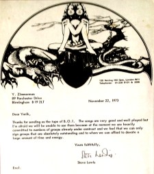 Rejection letter from Richard Branson's then new Virgin Records. (Phil Mansell Collection)